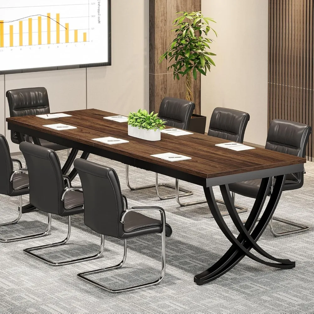 6.5FT Conference Table for 6-8 People 78inch Long Rectangular Seminar Table with Strong Metal Frame Business Furniture Boardroom