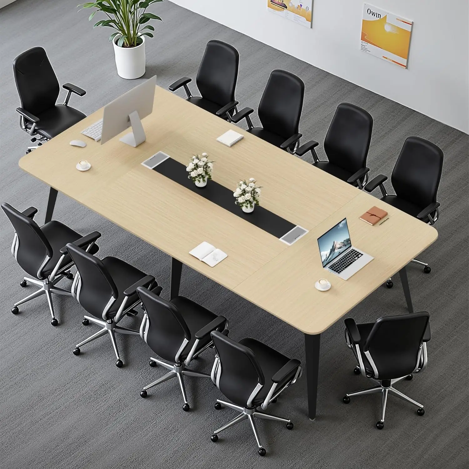 Furmax 8Ft Conference Table, 94.48” Meeting Seminar Table With Cable Grommets, Boardroom Table Workstation For Office